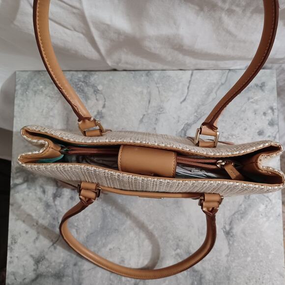 Liz Claiborne Shoulder Bag Purse Cream Weave Satchel - Picture 4 of 9